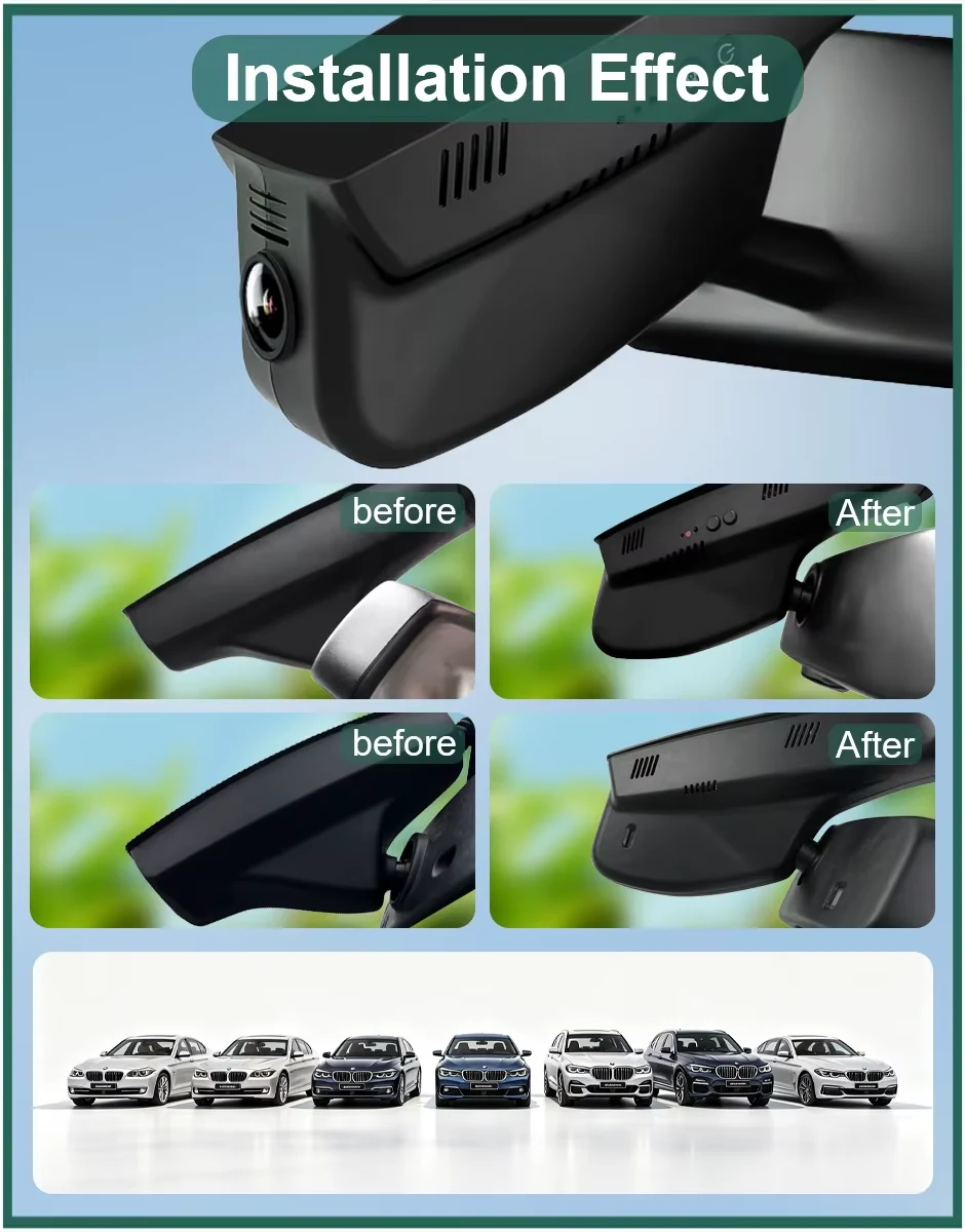 Camera auto DVR neagră pentru BMW Seria 3 / 5 / 7 / X3 / X5 / X6 / GT 2004–2012, vedere produs pe fundal alb [4]
