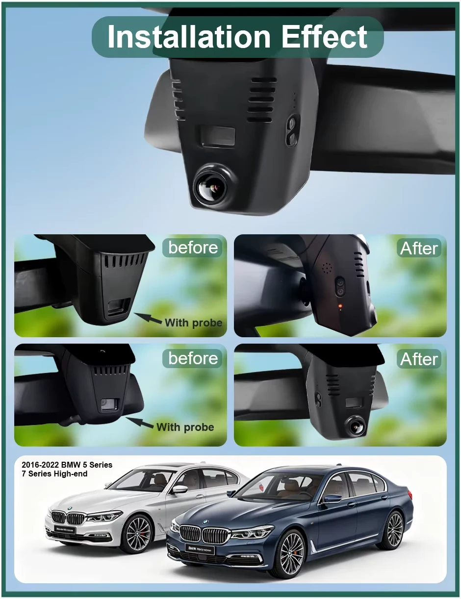 Camera auto DVR neagră pentru BMW Seria 5 / Seria 7 2016–2022, High Version, vedere produs pe fundal alb [4]