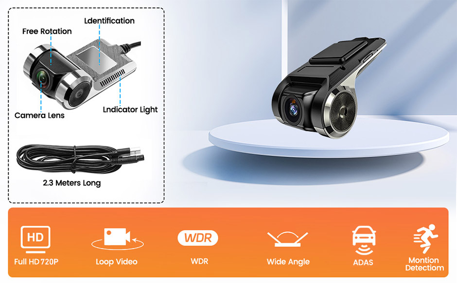Cameră Auto DVR Compactă cu Înregistrare Full HD 720P, Design Discret și Funcții Inteligente – Compatibilă Android [2]