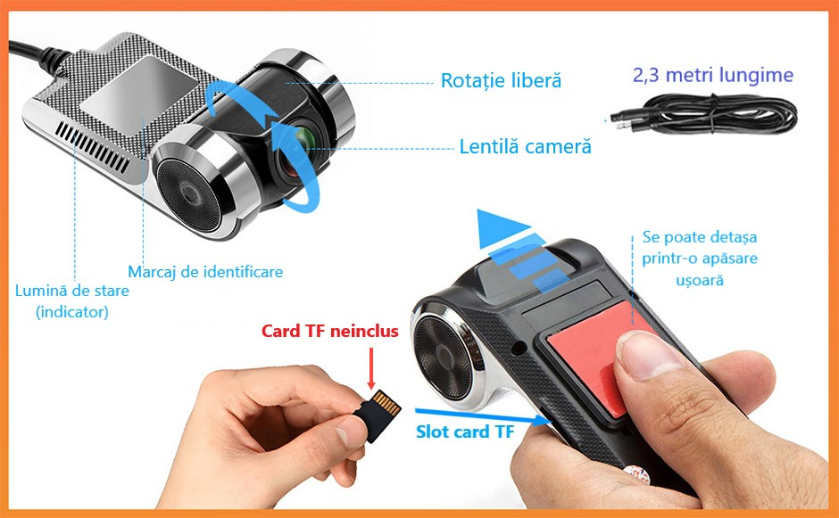 Cameră Auto DVR Compactă cu Înregistrare Full HD 720P, Design Discret și Funcții Inteligente – Compatibilă Android [14]