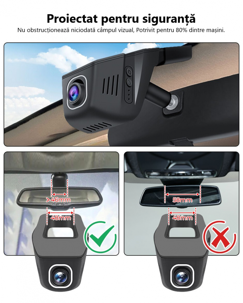 Cameră auto DVR cu rezoluție 2K, WiFi 5GHz, vedere pe timp de noapte, monitorizare 24 din 24 și senzor de impact [9]