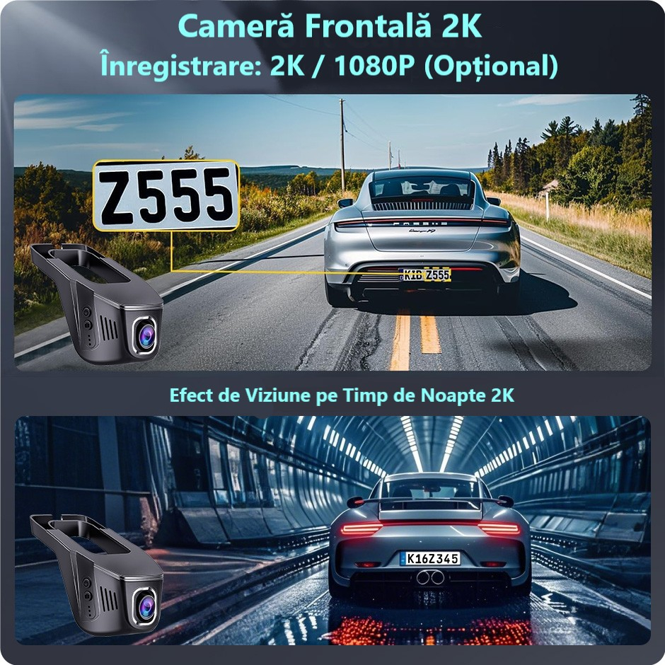 Cameră auto DVR cu rezoluție 2K, WiFi 5GHz, vedere pe timp de noapte, monitorizare 24 din 24 și senzor de impact [7]