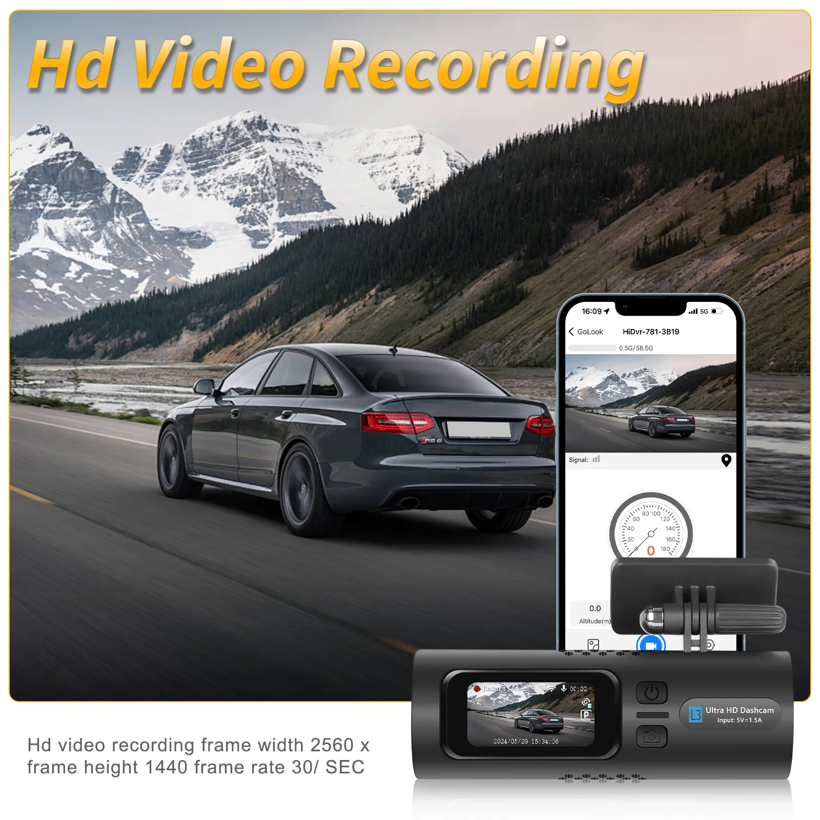 Camera Auto DVR cu WiFi, 2K, G-Senzor, 150° unghi vizual, WDR, Mod Parcare, inregistrare Loop, cu aplicatie pe telefon [6]