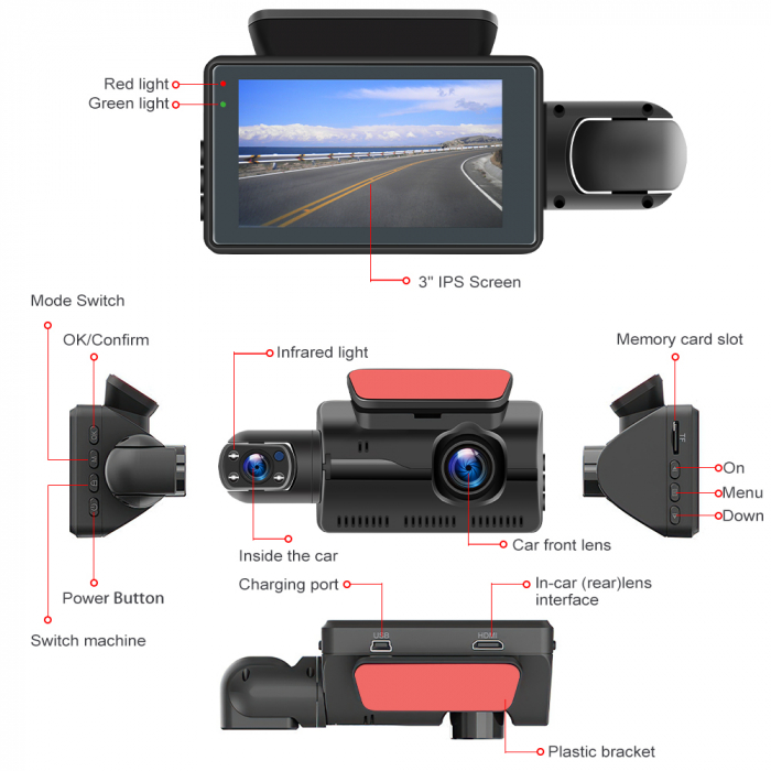 Camera Auto DVR, filmare interior exterior, Full HD 1080P, monitorizare parcare, ecran 3 inch [2]