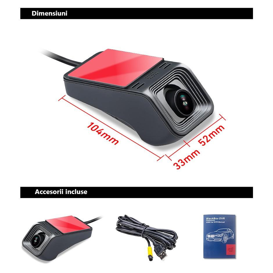 Cameră Auto DVR Full HD 1080P Ascunsă pentru Bord – Unghi Larg 140°, Suport TF 128GB, Obiectiv Rotativ, Vizibilitate Zi/Noapte [9]
