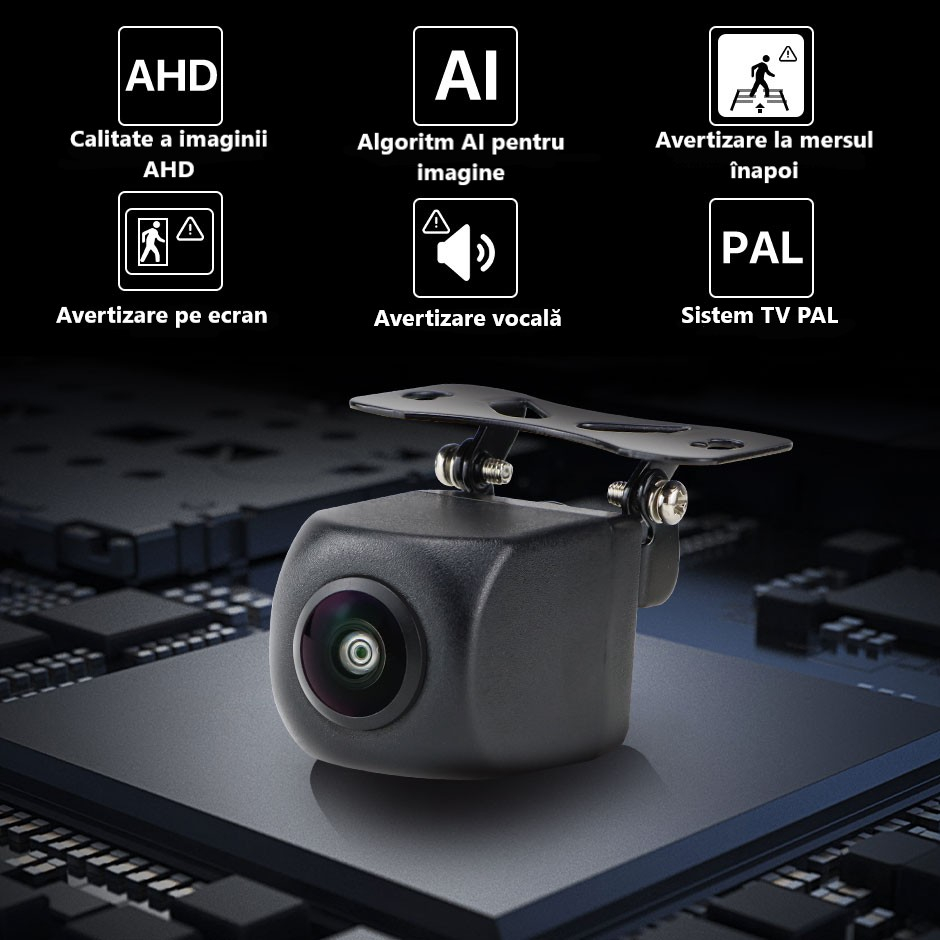 Cameră auto marșarier ADAS cu AI, AHD 1080p, Unghi 155°, avertizare vocală și pe ecran, impermeabilă IP68, sistem PAL [3]