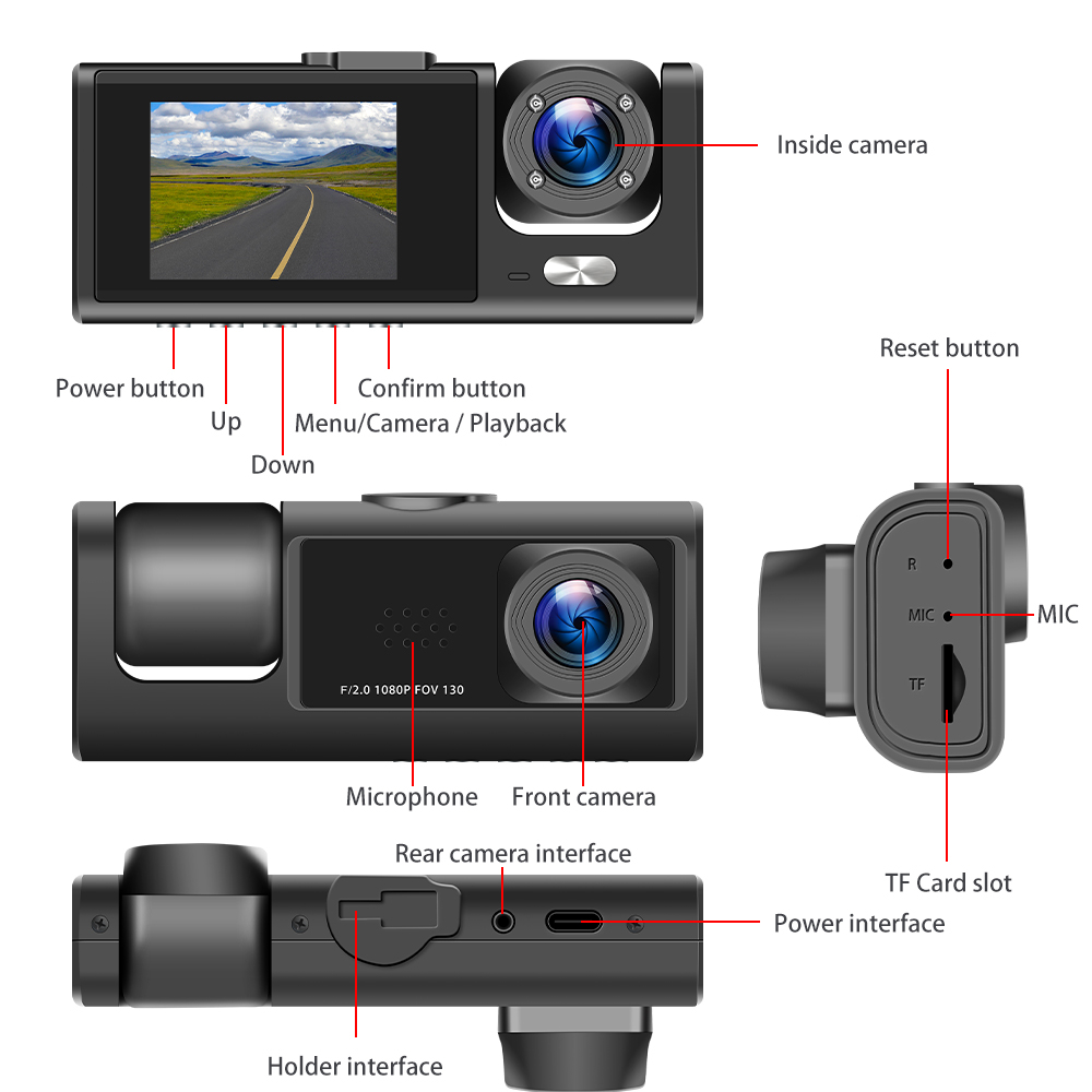 Camera de Bord DVR, 1080 FHD, camera dubla, interior exterior, unghi 150° grade Viziune nocturna [3]