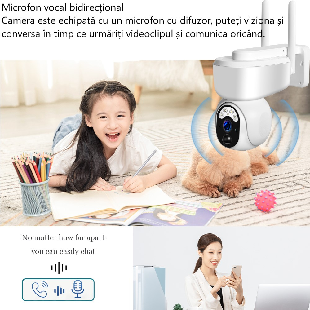 Camera de supraveghere cu cartela SIM 4G, cu acumulatori si panou solar,Rotativa, Microfon, Difuzor, Control telefon, Full HD [10]