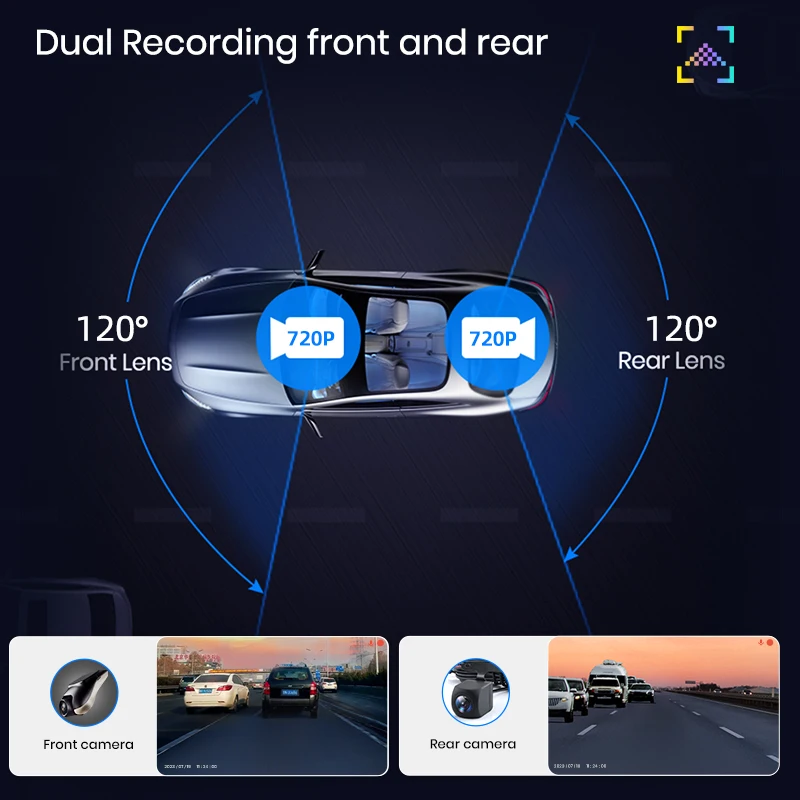 Cameră DVR auto, Înregistrare față-spate, Cameră marșarier, AHD 720P, AHD 1080P, Unghi 120 grade, DVR 2 în 1, Siguranță auto, Cameră trafic, DVR auto HD. [3]