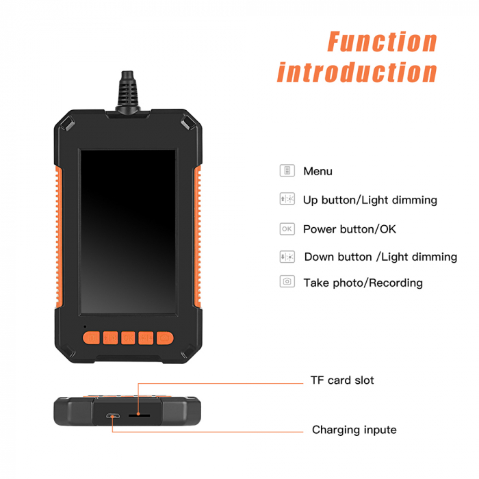 Camera Endoscop industrial, 4.3'', 1080P, 5M, LED, 2600mAh, Impermeabil, Negru/Portocaliu [6]