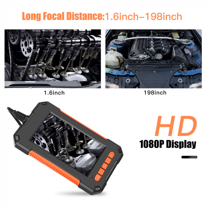 Camera Endoscop industrial, 4.3'', 1080P, 5M, LED, 2600mAh, Impermeabil, Negru/Portocaliu [4]