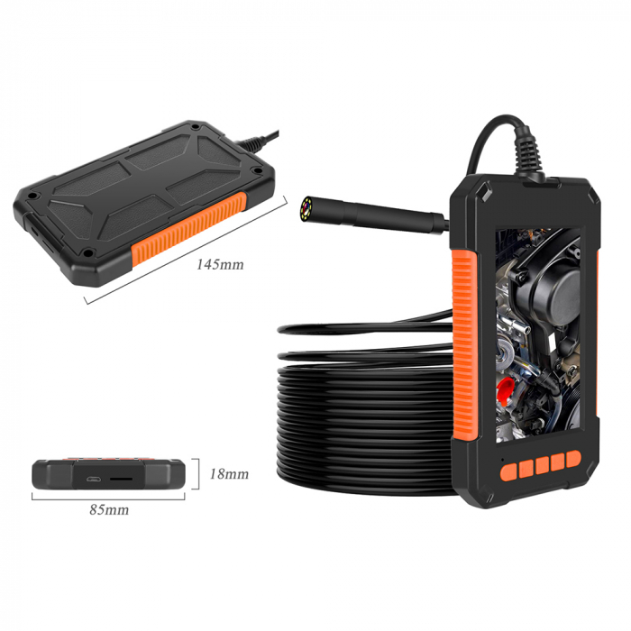 Camera Endoscop industrial, 4.3'', 1080P, 5M, LED, 2600mAh, Impermeabil, Negru/Portocaliu [2]