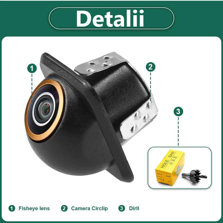Cameră marșarier auto 720P, unghi 170°, lentilă Golden Fisheye, vedere pe timp de noapte, rezistentă la apă, universală [3]