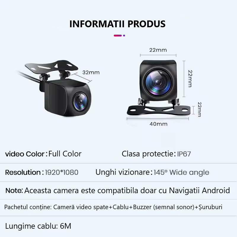 Cameră Marsarier Auto AHD 1080P cu Alarmă Radar, Unghi Larg 145°, Rezistentă la Apă, Inteligentă AI – Cameră Video Spate pentru Parcare [2]