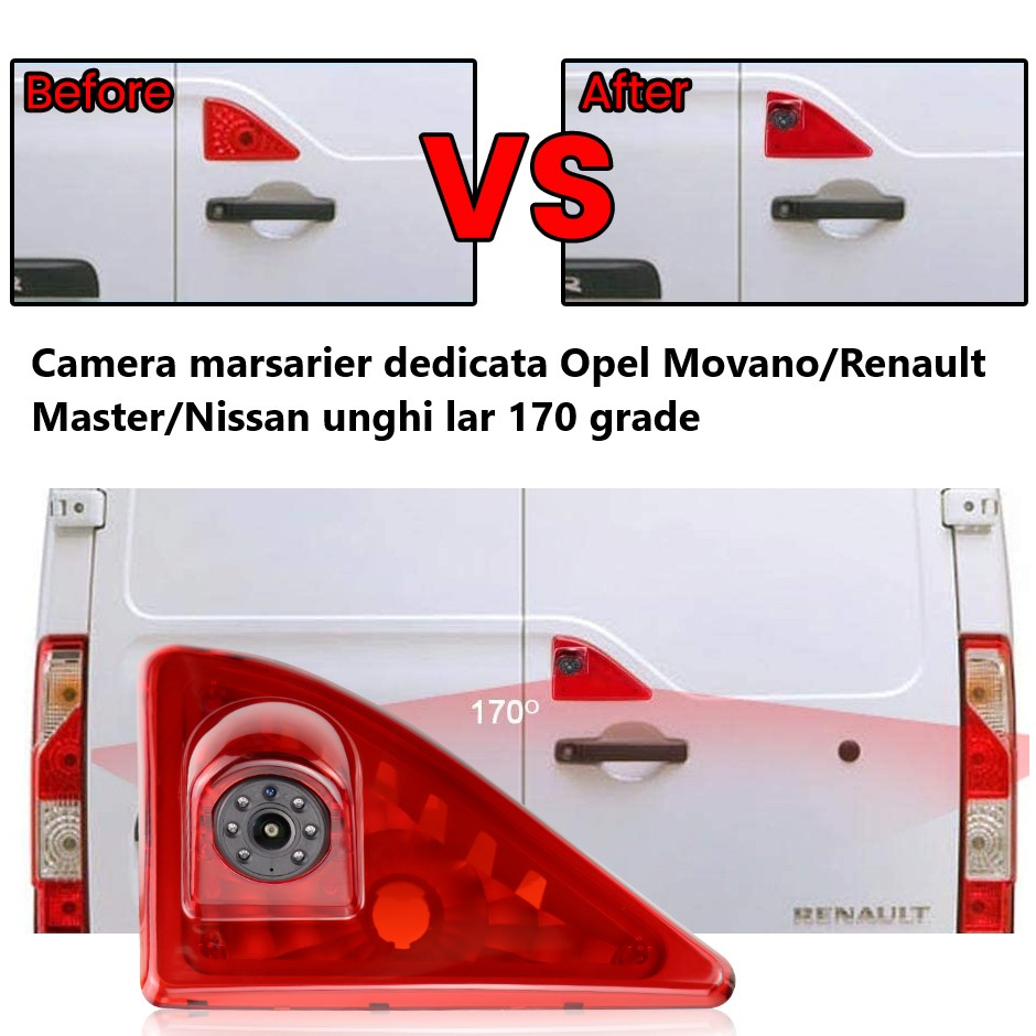 Cameră marșarier dedicată Renault Master / Opel Movano / Nissan NV400, AHD 1080P, unghi larg 170°, viziune nocturnă IR, compatibilă frână stop spate [7]
