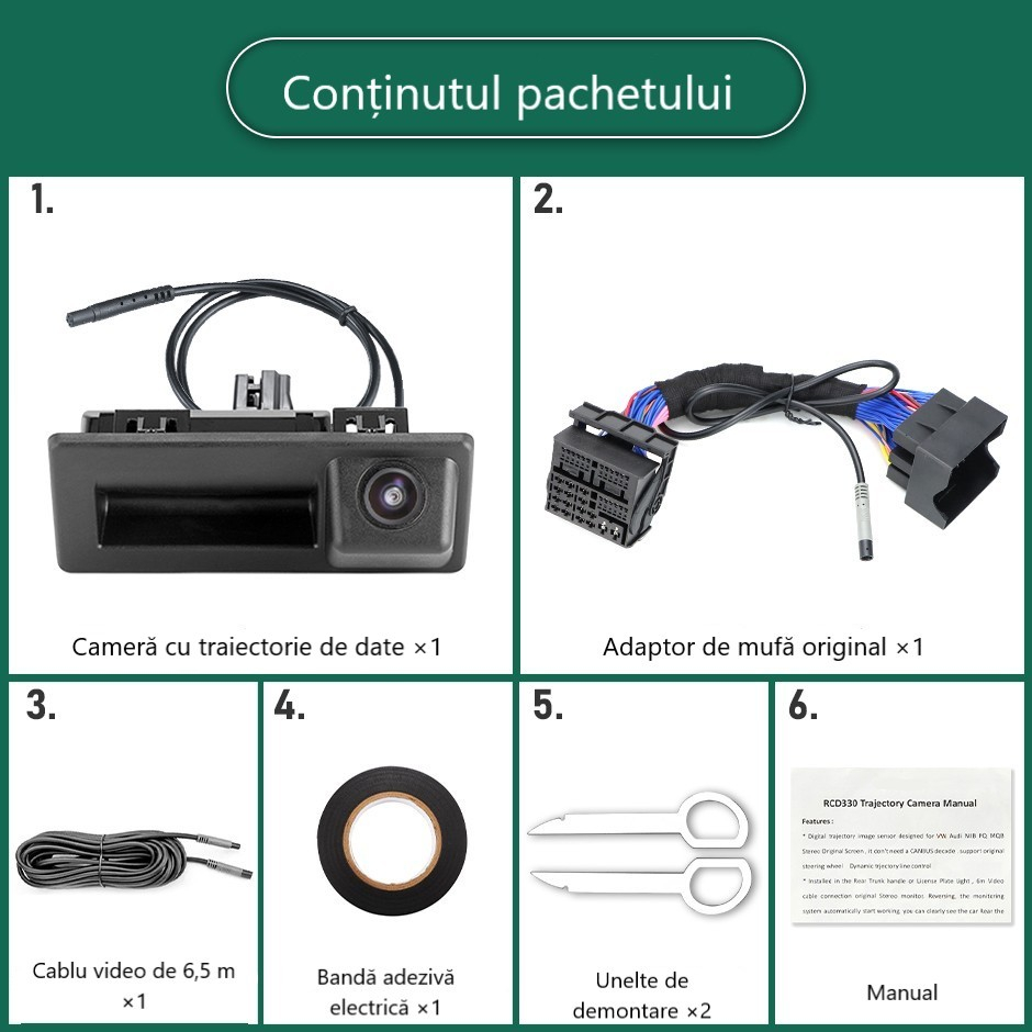 Camera marsarier HD, dedicata VW Touran (2016-2020), integrare OEM,vedere nocturna,unghi larg [6]