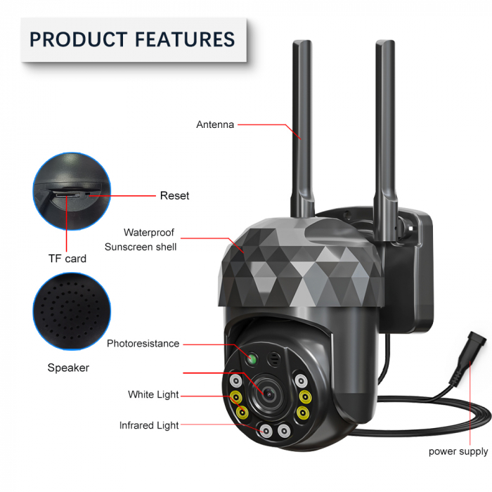 Cameră WiFi de Supraveghere 1080P HD, 355° Rotire și 90° Înclinare, IP66, Night Vision și Alarmă Integrată [6]