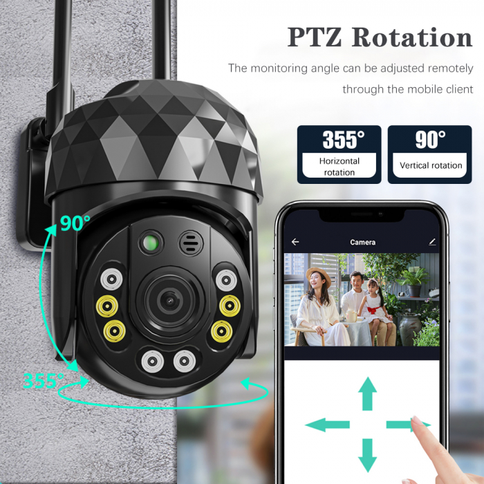 Cameră WiFi de Supraveghere 1080P HD, 355° Rotire și 90° Înclinare, IP66, Night Vision și Alarmă Integrată [4]