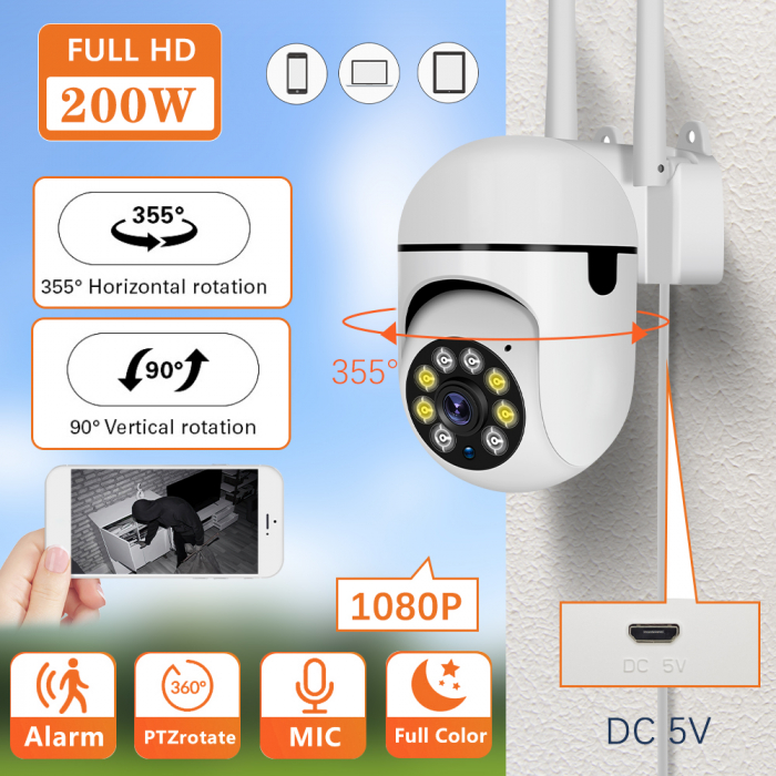 Cameră WiFi de Supraveghere 1080P HD, 360° Rotire și 90° Înclinare, IP66, Night Vision și Alarmă Integrată, aplicatie Android si IOS [16]