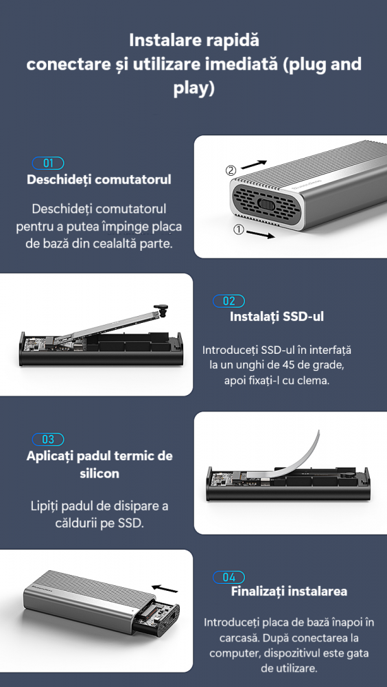Adaptor SSD M.2 NVMe Blueendless, 40Gbps, Răcire Activă cu Ventilator, Compatibil Thunderbolt 43, Suport până la 8TB, Aluminiu, USB 4.0, Transfer Ultra Rapid [9]