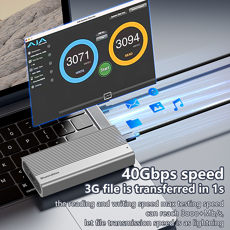 Adaptor SSD M.2 NVMe Blueendless, 40Gbps, Răcire Activă cu Ventilator, Compatibil Thunderbolt 43, Suport până la 8TB, Aluminiu, USB 4.0, Transfer Ultra Rapid [11]