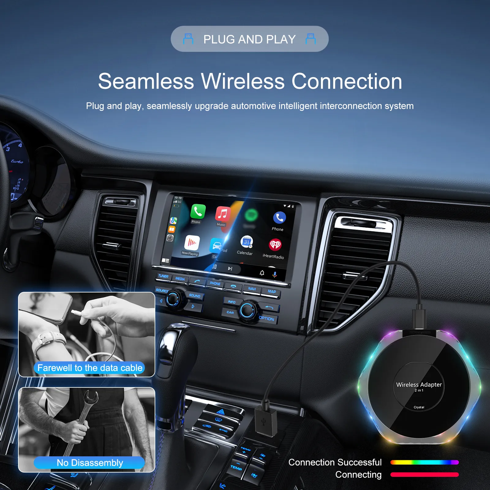 Carplay AI Box Universal pentru Toate Mașinile cu Carplay și Android Auto - Transformă Conexiunea Cablului în WiFi, Bluetooth 4.2, WiFi 5.8G [7]