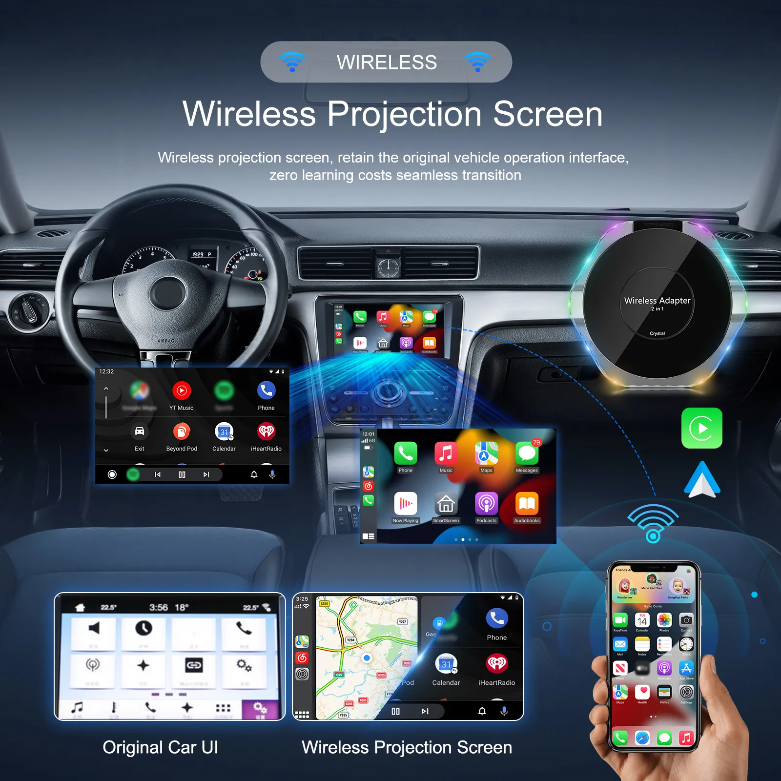 Carplay AI Box Universal pentru Toate Mașinile cu Carplay și Android Auto - Transformă Conexiunea Cablului în WiFi, Bluetooth 4.2, WiFi 5.8G [9]