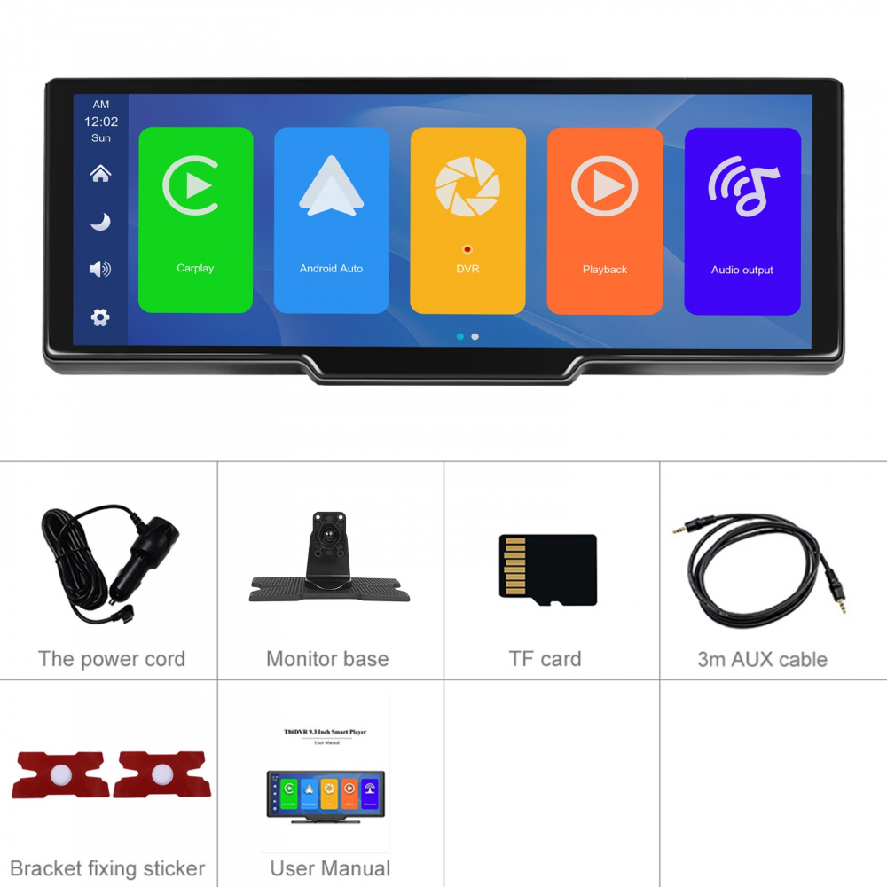 CarPlay si Android Auto Wireless 23.9 cm (9.3 inch) + Camera DVR inregistrare trafic + Card 64 GB Cadou [10]