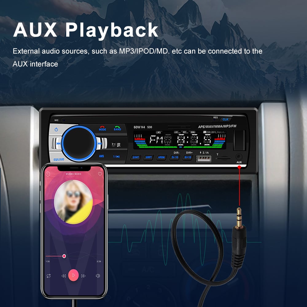 Casetofon auto universal, MP3 PLAYER 1DIN, 60W X4, Bluetooth,USB, CARD SD, AUX, intrare RCA subwoofer [6]