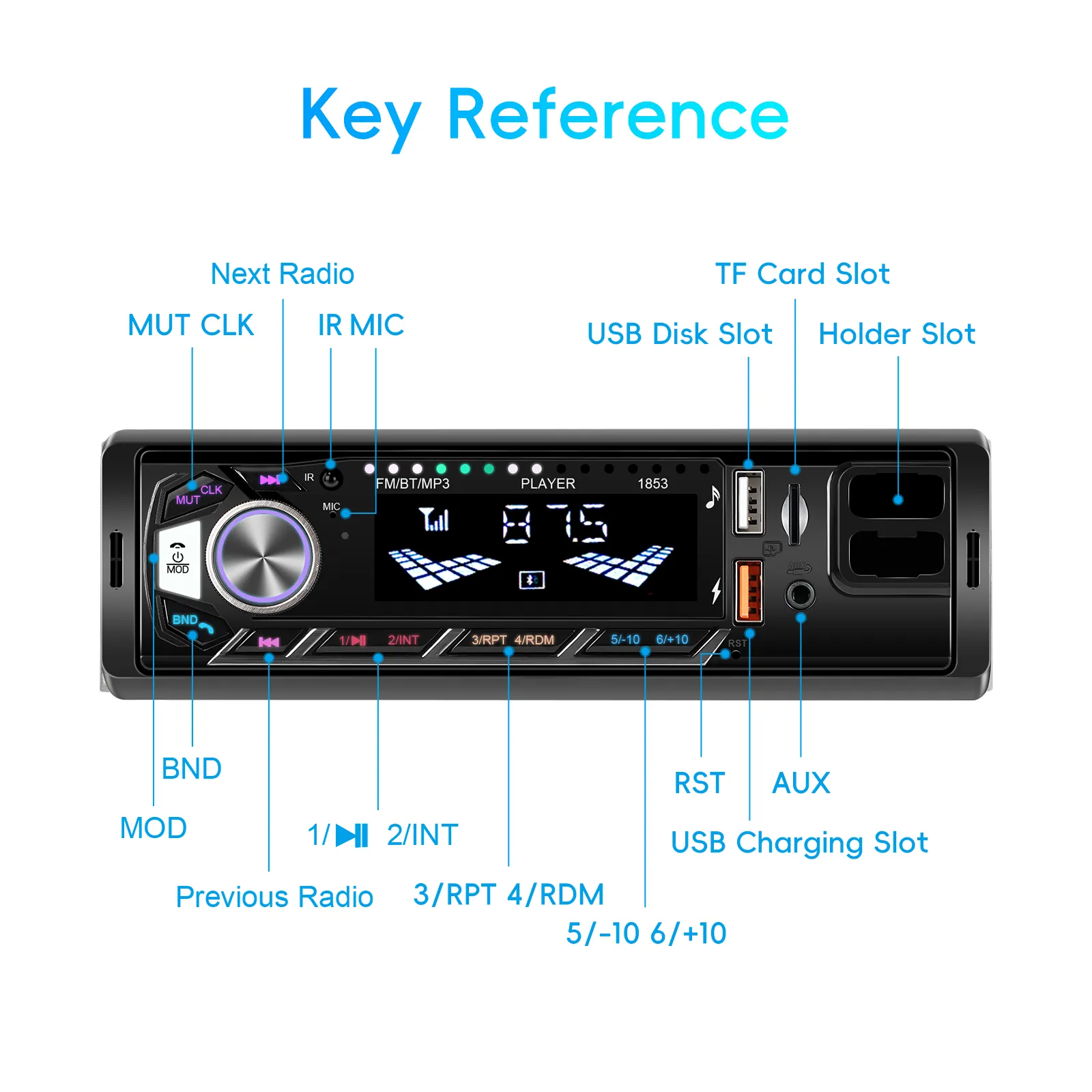 Casetofon, MP3 Player Auto 1DIN, cu Bluetooth, USB date si Fast charger, Card SD, AUX, RCA Subwoofer + Suport telefon integrat [6]