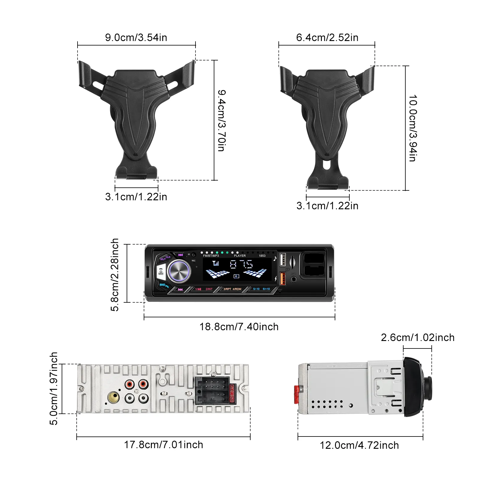 Casetofon, MP3 Player Auto 1DIN, cu Bluetooth, USB date si Fast charger, Card SD, AUX, RCA Subwoofer + Suport telefon integrat [5]