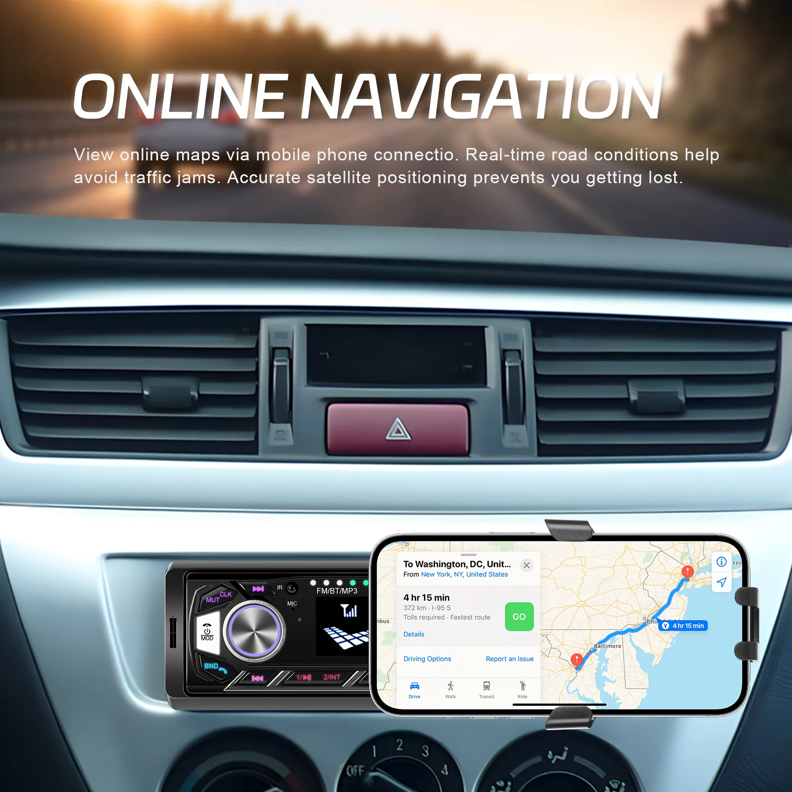 Casetofon, MP3 Player Auto 1DIN, cu Bluetooth, USB date si Fast charger, Card SD, AUX, RCA Subwoofer + Suport telefon integrat [4]