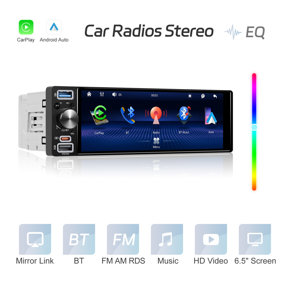 Casetofon Player Auto 1DIN, cu CarPlay si Android auto wireless, bluetooth, USB, FM/AM ecran INCELL 6.5 INCH [4]