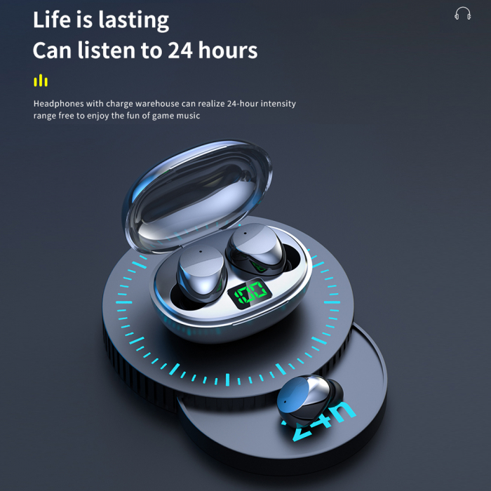Casti wireless pentru iPhone, Xiaomi, Huawei, Sport, Bluetooth 5.3, TWS, Stereo, Display digital [7]