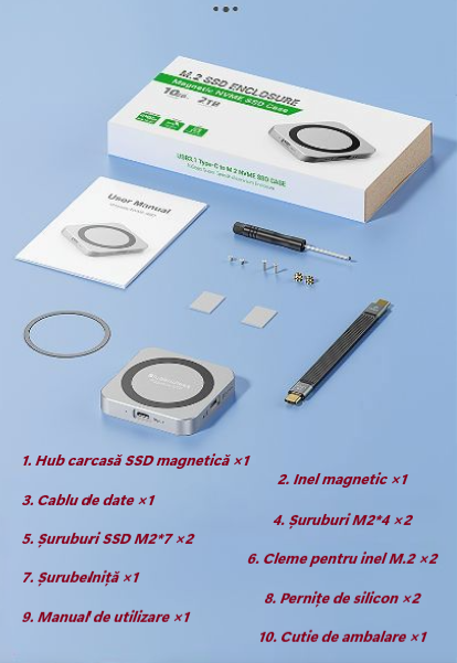 Cititor SSD NVMe 22302242 cu Încărcare PD 100W USB C 10Gbps Ventilator Magnetic Compatibil iPhone Mac Windows Android [13]