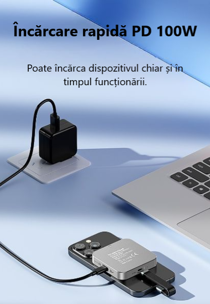 Cititor SSD NVMe 22302242 cu Încărcare PD 100W USB C 10Gbps Ventilator Magnetic Compatibil iPhone Mac Windows Android [4]
