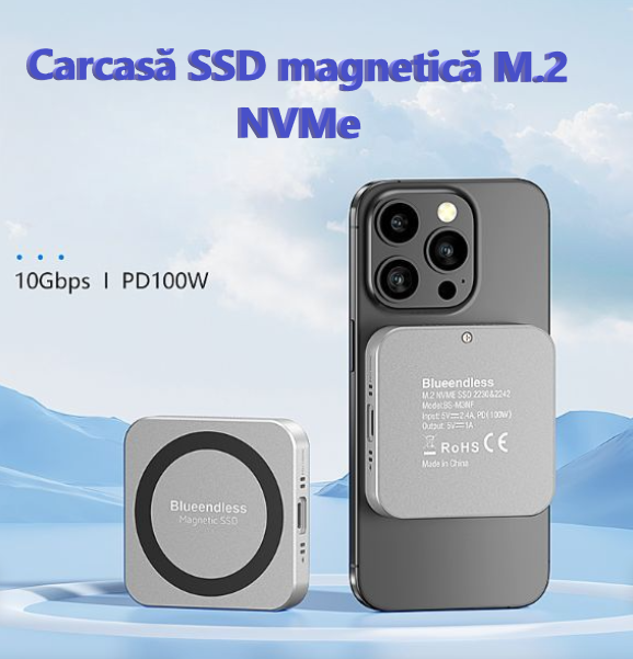 Cititor SSD NVMe 22302242 cu Încărcare PD 100W USB C 10Gbps Ventilator Magnetic Compatibil iPhone Mac Windows Android [2]