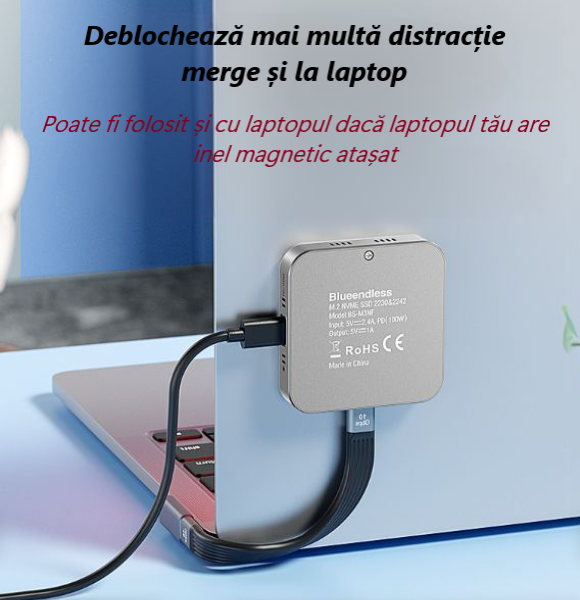 Cititor SSD NVMe 22302242 cu Încărcare PD 100W USB C 10Gbps Ventilator Magnetic Compatibil iPhone Mac Windows Android [5]