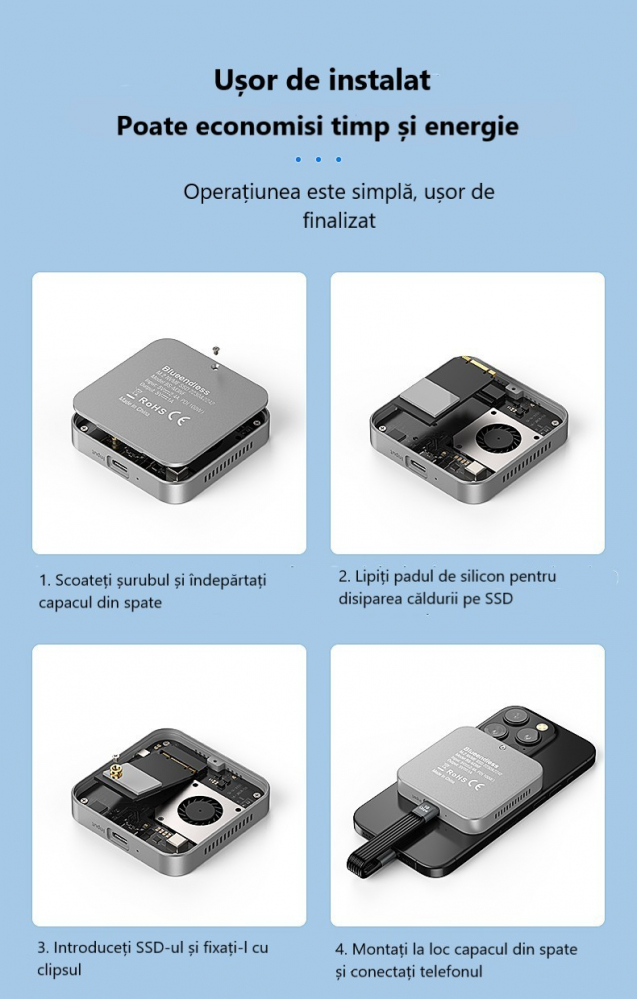 Cititor SSD NVMe 22302242 cu Încărcare PD 100W USB C 10Gbps Ventilator Magnetic Compatibil iPhone Mac Windows Android [12]