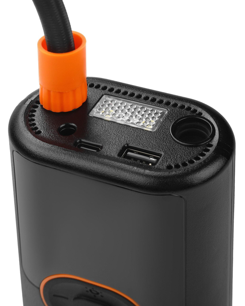 Compresor auto cu acumulator 5000 mAh, 3 in 1, lanterna, usb, functie Power-Bank, presiune reglabila 0.3-10 bar, negru [2]