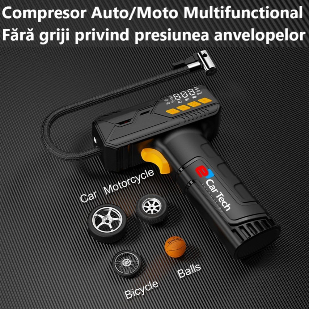 Compresor Auto|Moto cu Acumulator inclus, portabil, multifunctional 120W [4]