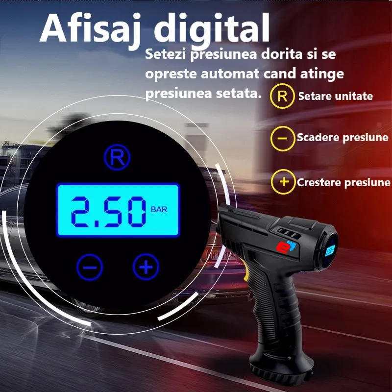Compresor Auto|Moto cu Acumulator inclus, portabil, multifunctional 120W [9]