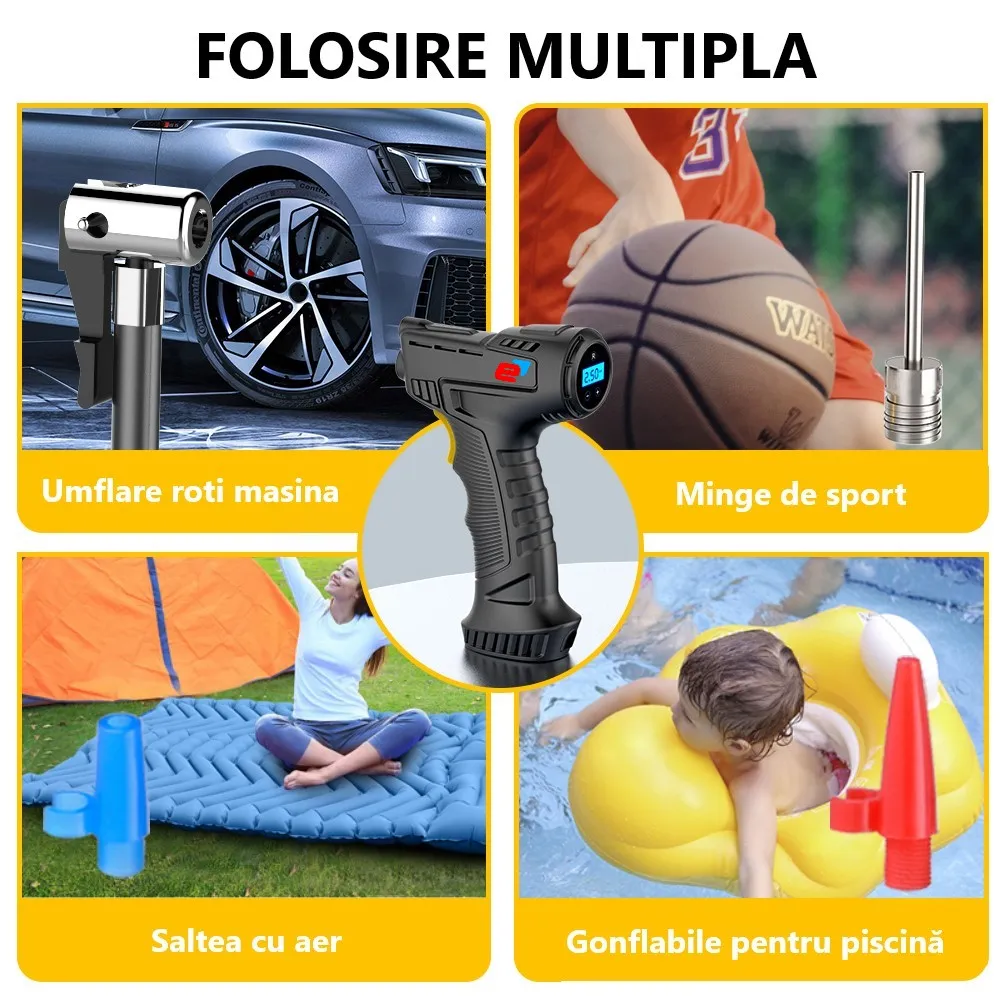 Compresor Auto|Moto cu Acumulator inclus, portabil, multifunctional 120W [13]