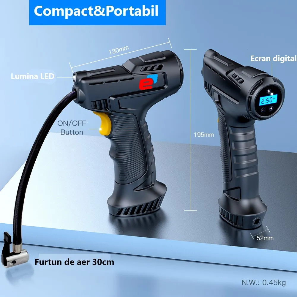 Compresor Auto|Moto cu Acumulator inclus, portabil, multifunctional 120W [4]