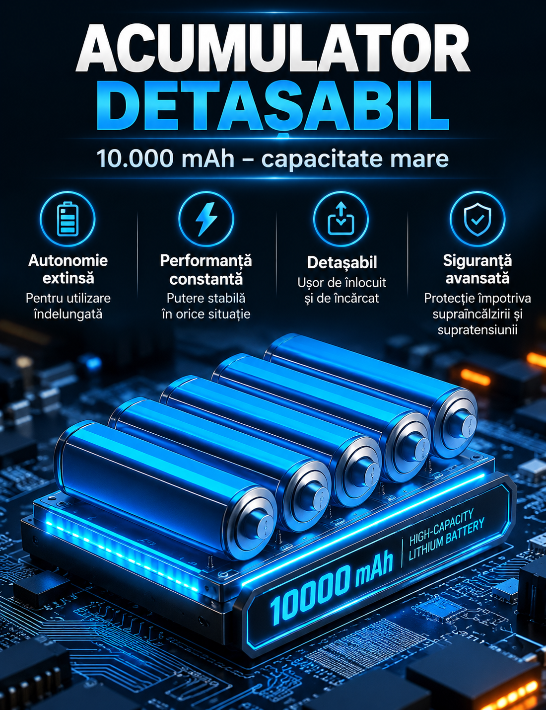 Compresor Auto-Moto Portabil eCarTech®  8026, 125W, 150 PSI, Acumulator Detașabil 10.000 mAh, Display Digital LED, Oprire Automata, Iluminare LED, 5 Moduri, Negru/Portocaliu [5]