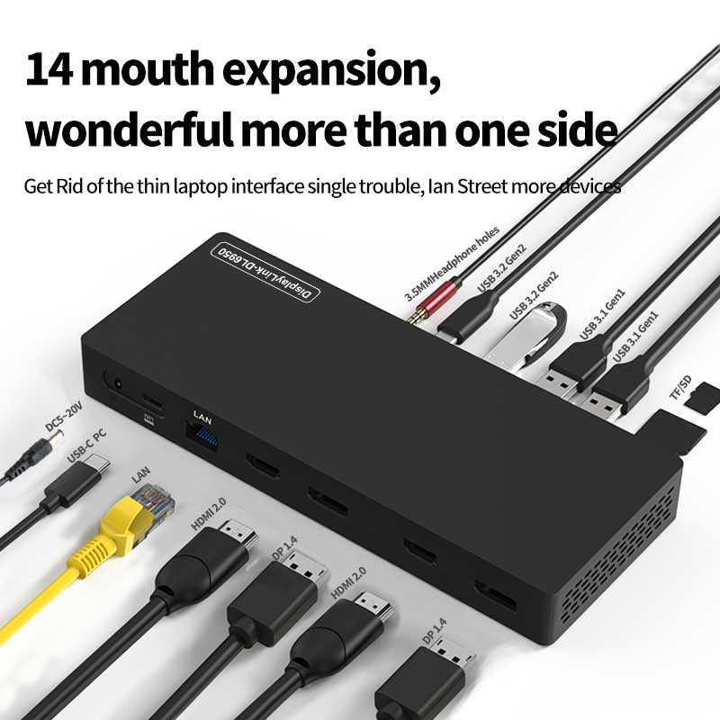 Stație andocare USB-C 14 în 1, 4K HDMI & DisplayPort, DisplayLink, USB 3.2 Gen2, PD 95W, Ethernet Gigabit, Mac & Windows [4]