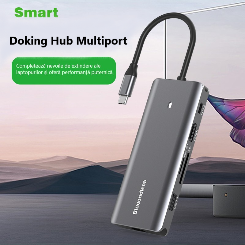 Docking Station USB-C 7-in-1 cu Încărcare 100W PD HDMI 4K  Gigabit LAN și Cititor Carduri SDTF - Bluendless [4]
