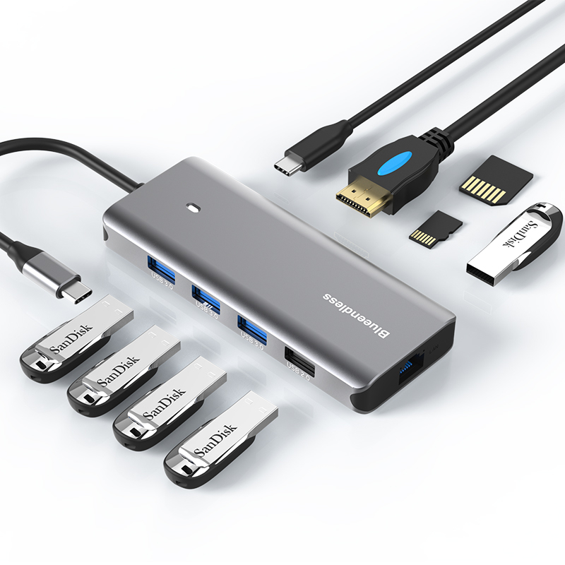 Docking Station USB-C 7-in-1 cu Încărcare 100W PD HDMI 4K  Gigabit LAN și Cititor Carduri SDTF - Bluendless [2]