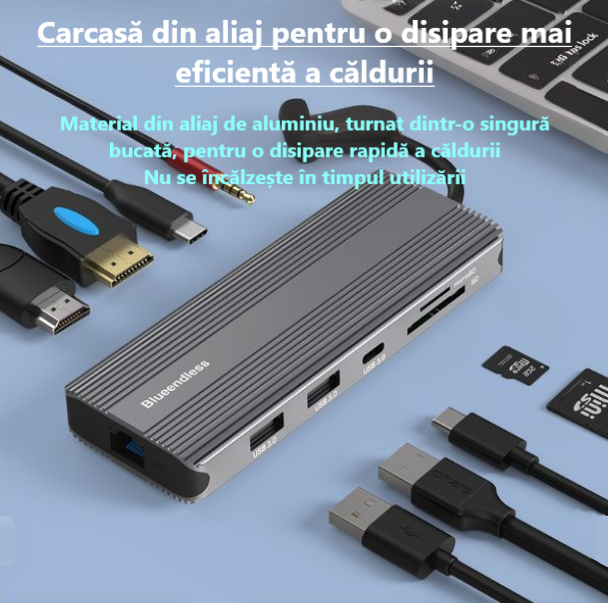 Docking Station USB-C cu Dual HDMI 8K 3x USB 3.0 RJ45 PD 100W Suport Dual Display 120Hz Model HD105 [3]