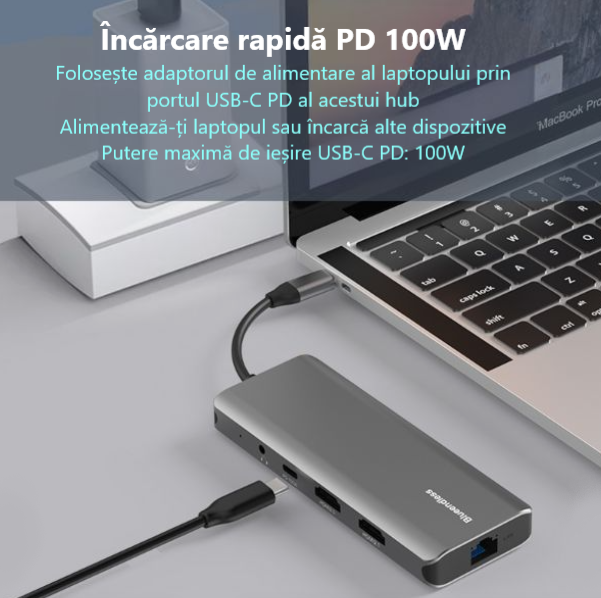 Docking Station USB-C cu Dual HDMI 8K 3x USB 3.0 RJ45 PD 100W Suport Dual Display 120Hz Model HD105 [6]